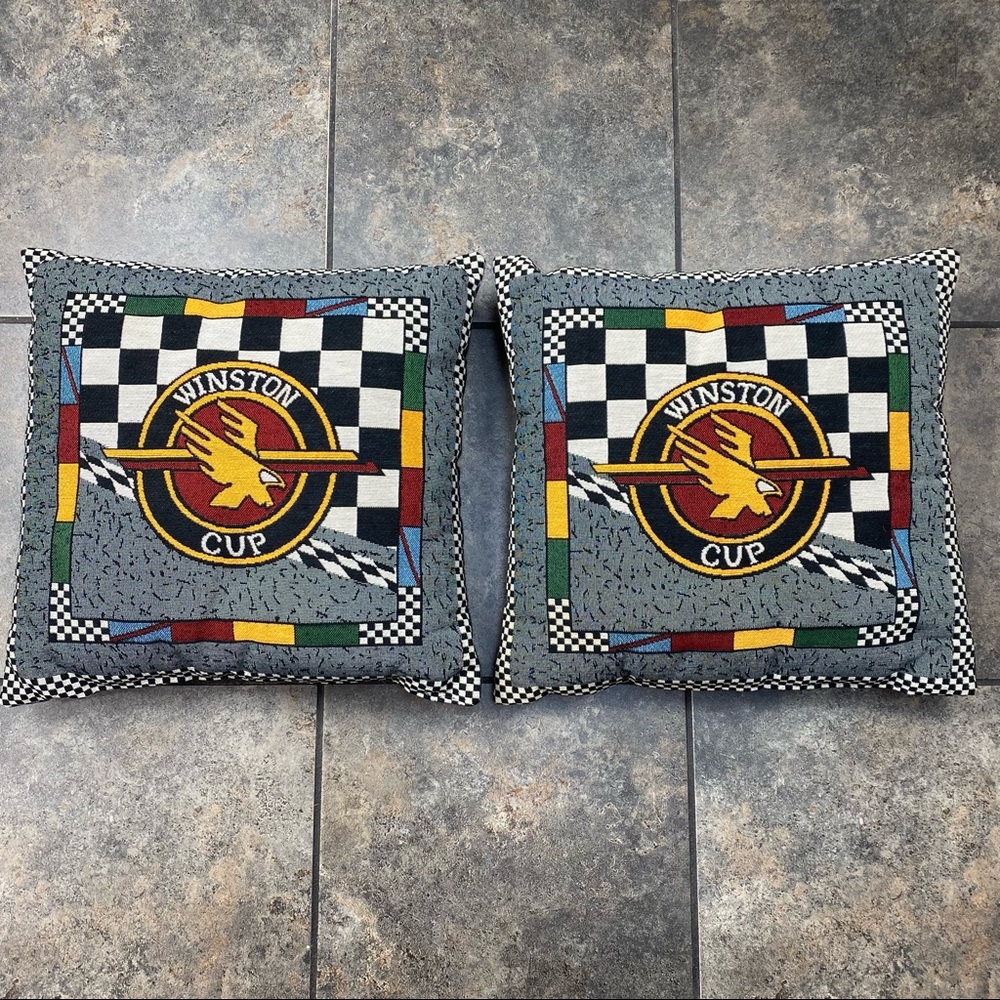 Lot of 2 VTG 90’s NASCAR Racing Winston Cup Collectible Pillows 16x16”